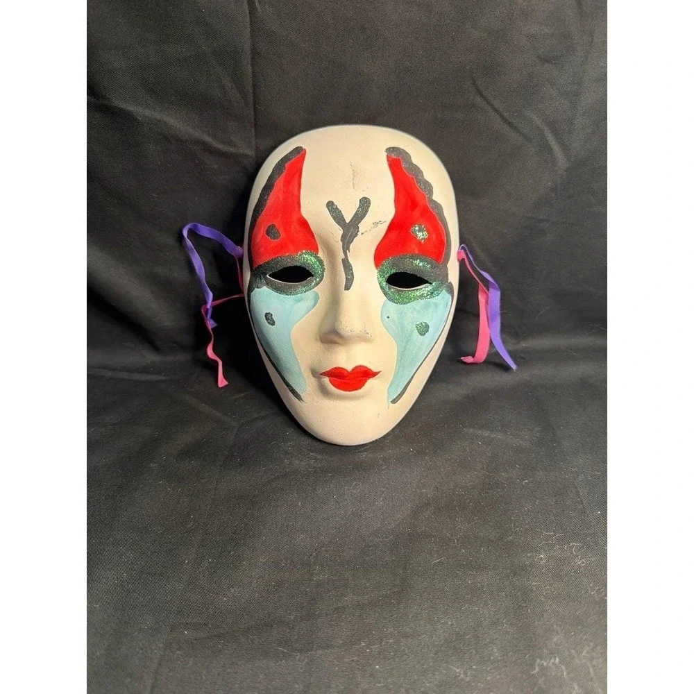 Vintage Hand-Painted Ceramic Mardi Gras Mask Wall Art